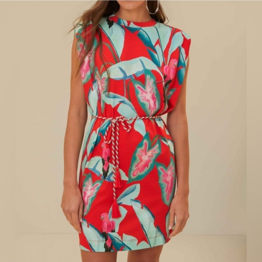 Farm Rio Summer Foliage Mini T-shirt Dress